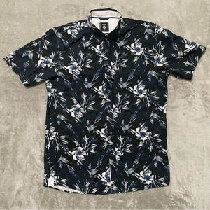 Fried Denim Slim Fit Floral Button Down Shirt Mens Size XL Black Blue
